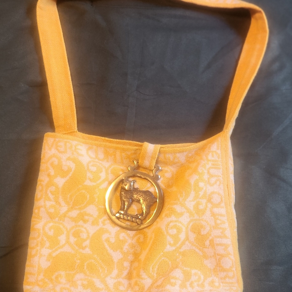 Vintage Yellow Bag with Gold Accent